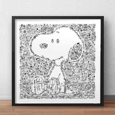 Snoopy and white print from an ink hand drawing –